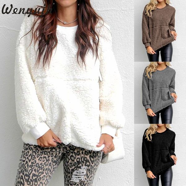 

wenyujh 2019 autumn winter women's loose sweater long sleeve round neck bubble blouse ladies basic pullovers sweatershirts, White;black