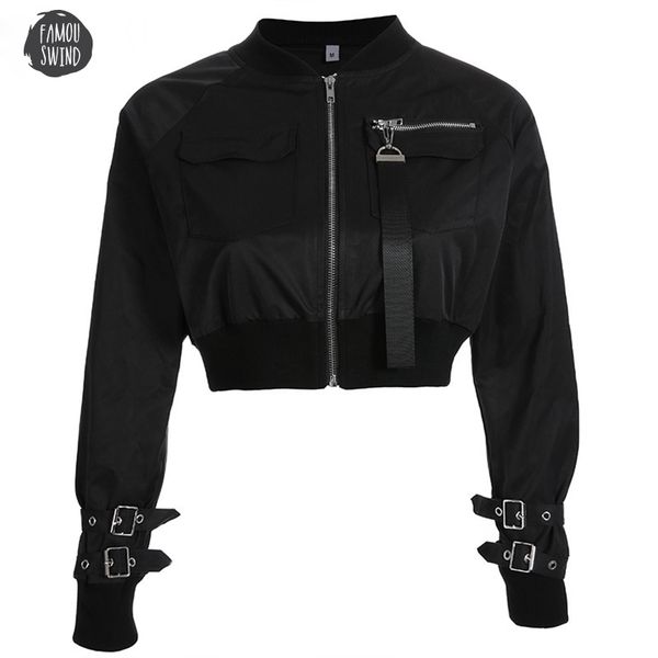 

outerwear coat bomber jacket women patch long sleeve autumn jacket pocket hig casual buckle waist zipper streetwear jacket, Black;brown