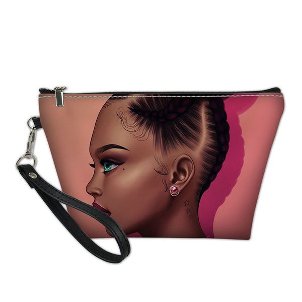 

hycool makeup pouch woman cute african girl stars print ladies casual cosmetic bags fashion female portable travel storage pouch