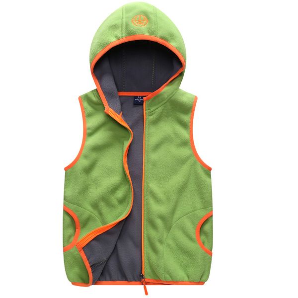 

boys girls 6-12 years sleeveless hooded casual cardigan vest fashion patchwork autumn zipper fleece double layers vests, Blue
