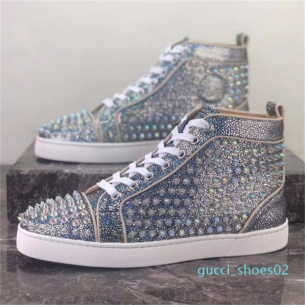 

new men women casual shoes designer red bottoms studded spikes fashion sneakers black red white leather high party wedding c016 g02