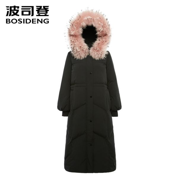 

bosideng deep wineter down jacket women down coat x-long parka warm outwear hooded real fur collar waterproof b80141556ds, Black