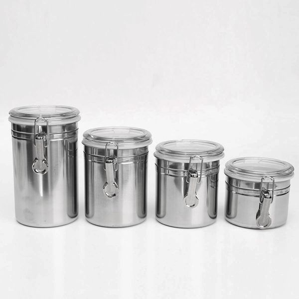 

stainless steel airtight sealed canister coffee flour sugar container holder htq99