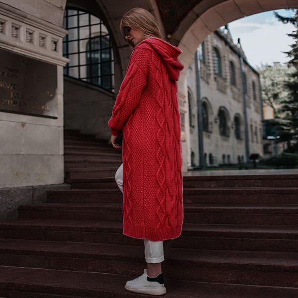 

women long jacket sweater coat streetwear cardigans hooded solid knitted sweater oversize windproof autumn fashion loose outwear, Blue;black