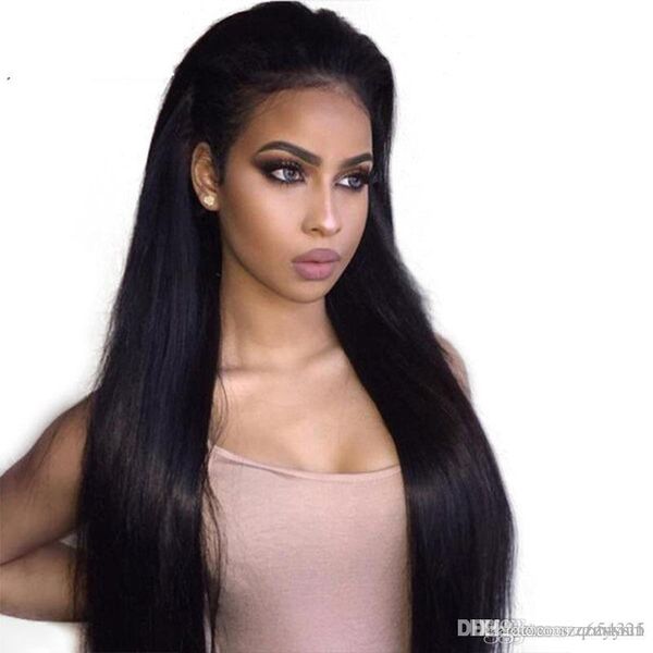 

beauty brazilian hair long straight wig with bangs black color heat resistant synthetic wig+wig cap