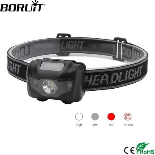 

headlamps boruit 3w powerfull mini headlamp red light led headlight 4-mode waterproof head torch camping hunting battery