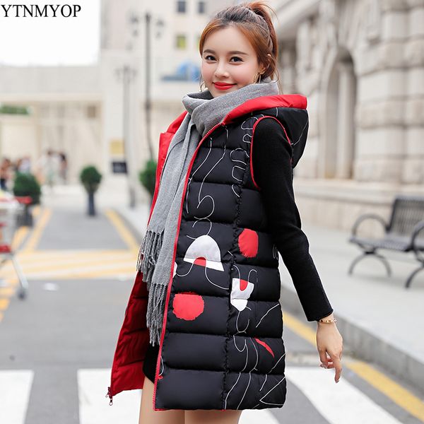 

ytnmyop autumn and winter vests for women 2019 new slim casual hooded long waistcoat female plus size s-3xl mujer cotton vest, Black;white