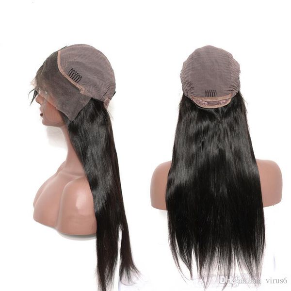 

peruvian straight hair 4x4 lace closure wig 24" human hair wigs 180% density virgin remy hair wigs, Black
