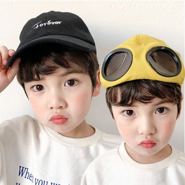

children's summer sun glasses baseball hat pilots sunglasses baseball cap boys and girls sunshade duck tongue tide cap, Yellow