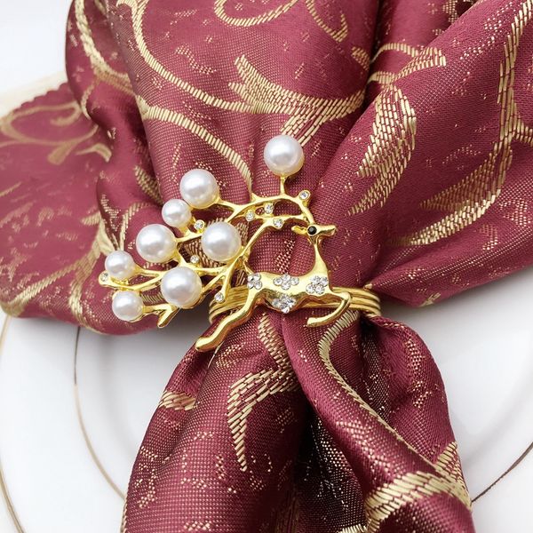 

12pcs deer elk napkin ring new year christmas napkin buckle diy golden western table decorations for home party favors l