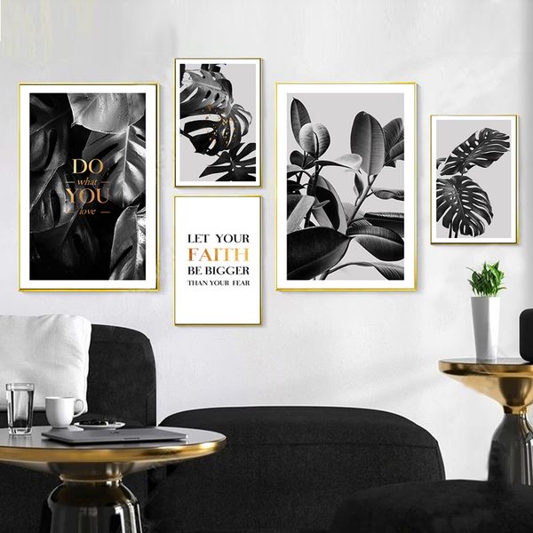 

gray black plants leaves vintage canvas posters prints minimalist painting wall art decorative picture nordic style home decor