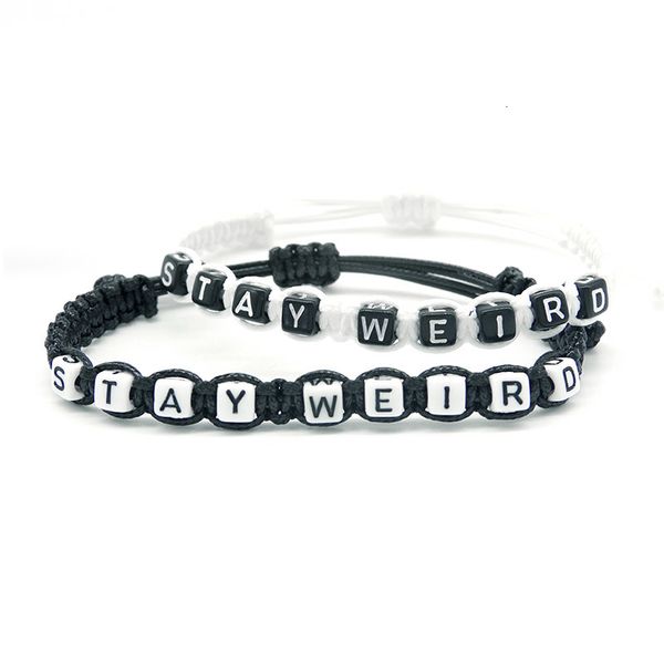 

1pcs funny stay weird words charm bracelets rope chain infinity adjust size for women men friends beaded jewelry gifts, Golden;silver