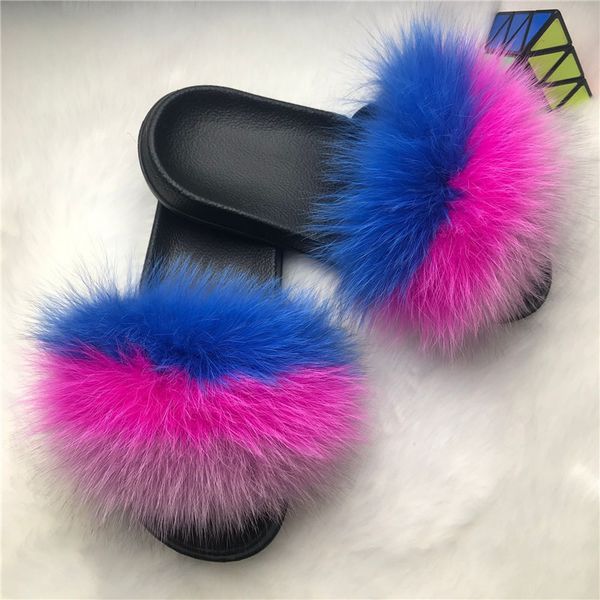 

2020 fashion women's platform fur sandals patchwork slip-on home outside slippers ladies cute flat slippers 9105, Black