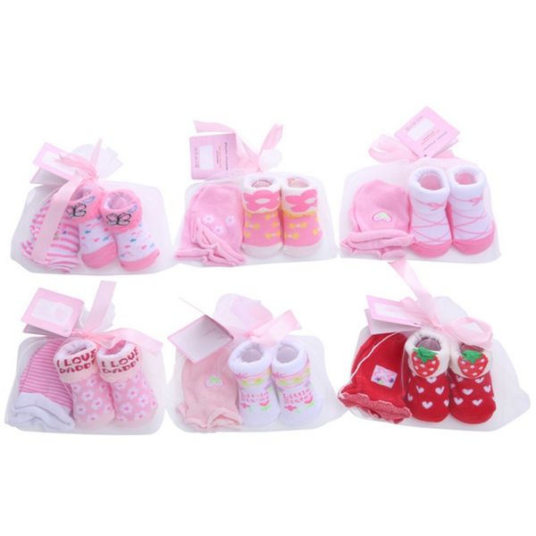 

baby socks + anti-grab gloves set cute cartoon baby socks set striped dot spring and autumn cotton middle sock, Pink;yellow