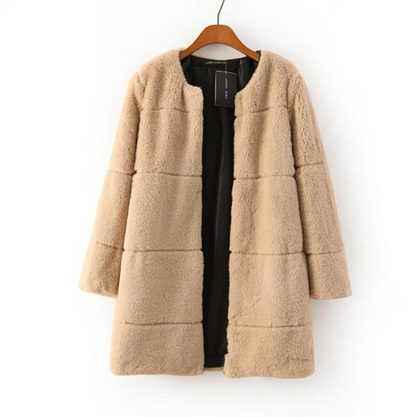 

winter faux fur thick warm women long outwears european style fashion soft loose coats long sleeve casaco feminine, Black