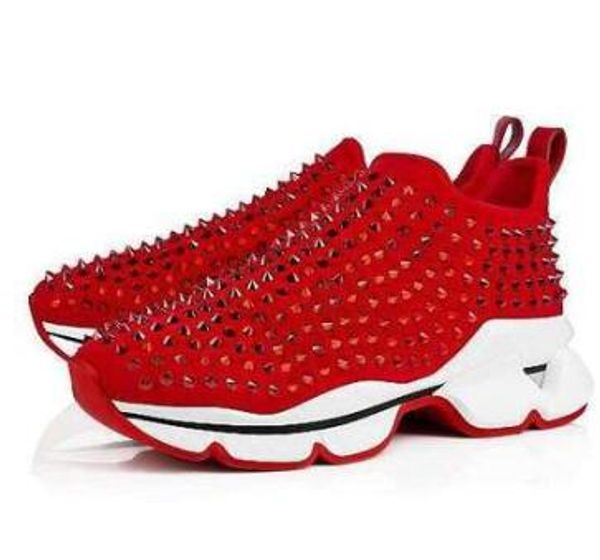 

Red Bottom Spike Sock Designer Casual shoes , Red Sole Flats with Krystal Spikes, 30mm Black & White Donna Flats for Women & Men Sneakers 25