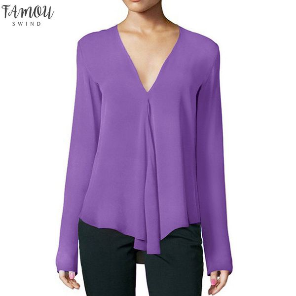 

2020 новое лето женщины с длинным рукавом шифон блузки женская мода повседневная твердые v образным вырезом рубашки топы размер s 6xl, White