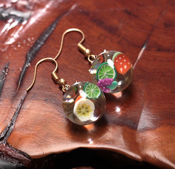 

creative fruit glass ball drop earrings women cute strawberry lemon earrings alloy gold plated dangles fashion jewelry accessories wholesale, Silver