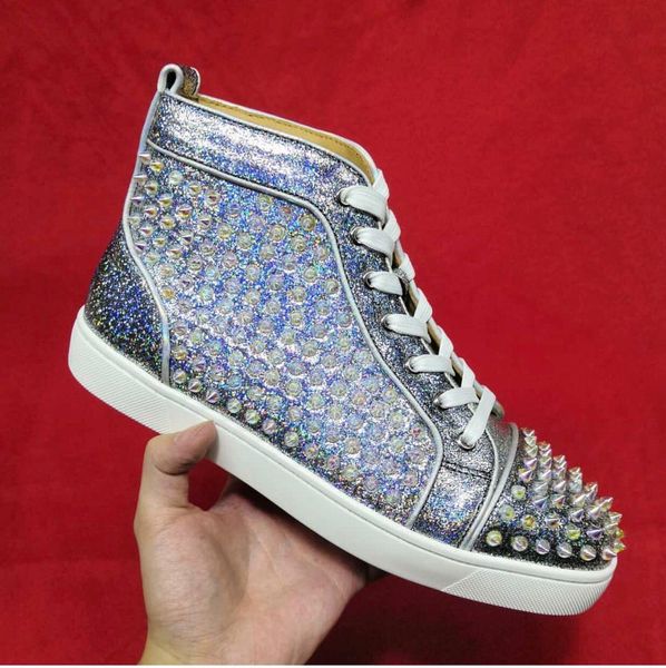 

new luxury fashion glitter leather casual walking designer red bottom sneakers shoes qaulity leisure shoes wedding,dress,party, Black