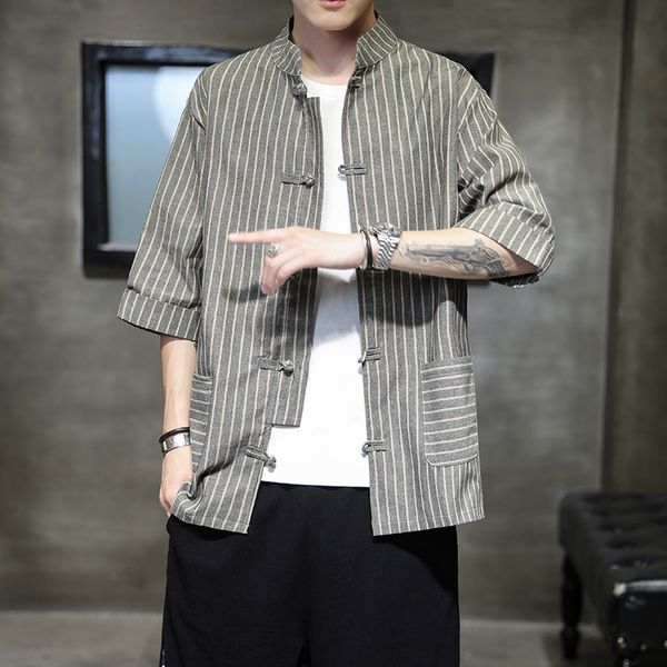 

chinese style clothing fo rmen's jacket clothing both stripe party mens tang suit linen long sleeve solid traditio, White;black