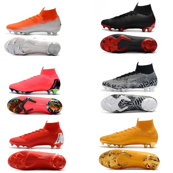 

mercurial superfly vi soccer shoes 360 elite fg kj 6 xii 12 cr7 se ronaldo neymar mens women boys outdor football boots cleats us3-11, Black