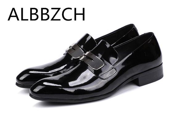 

new patent leather dress men shoes mens business casual party shoes man office work slip on comfortable leather size 38-44, Black
