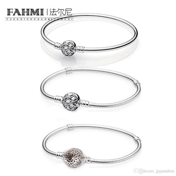 

fahmi 100% 925 sterling silver charming floral celebration basic bracelet bracelet suitable for beaded charm female accessories wholesale, Black