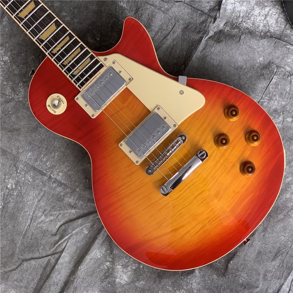 

one piece neck one piece body electric guitar in sunburst ,upgrade tune-o-matic bridge guitar tiger flame guitar delivery guitars