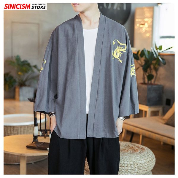 

sinicism store mens chinese style cotton linen jackets male embroidery oversize casual loose jacket 2019 autumn men open stitch, Black;brown