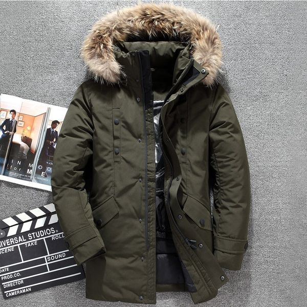 

new hooded duck down jackets thick warm winter windproof jacket men long coats fur hooded outerwer down parkas male, Black