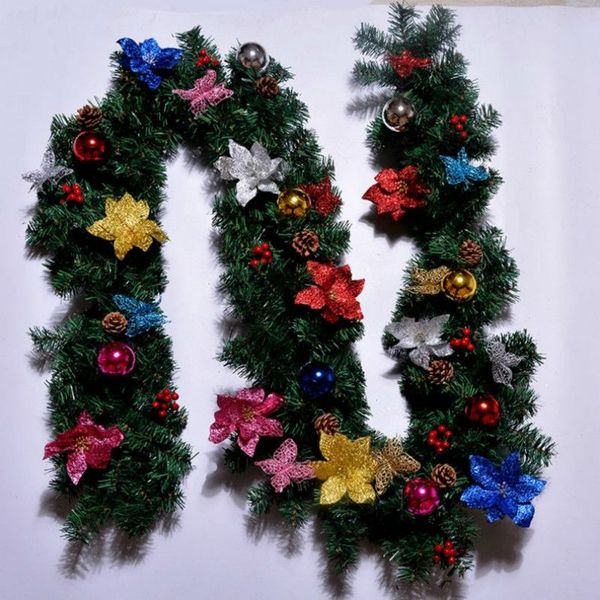 

encryption christmas artificial garland wreath 2.7m green xmas home party christmas decor rattan hanging wreath ornament