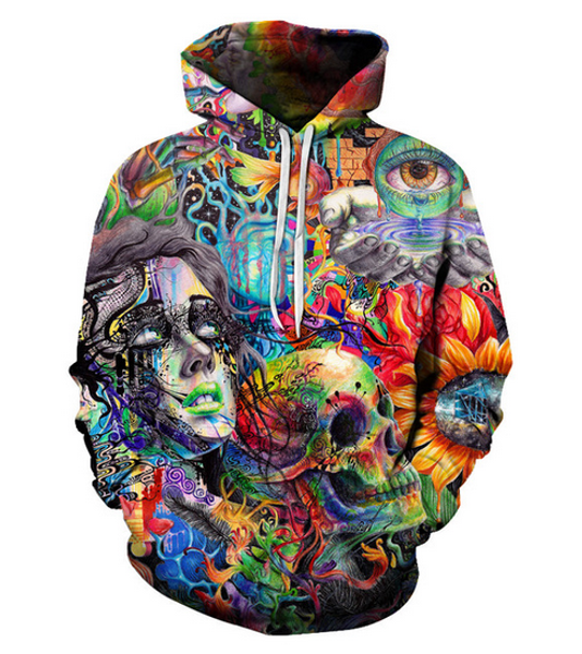 

fashion 3d printed skull men women pullover hoodies street wear casual hip hop pockets sweatshirt clothing zgxl062, Black