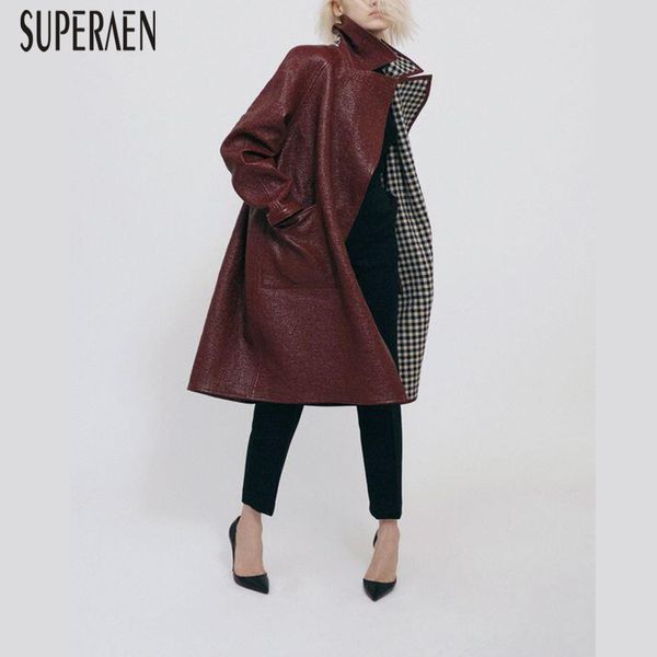 

superaen europe 2019 autumn and winter new trench coat for women fashion wild women clothing casual windbreaker female, Tan;black