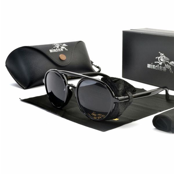 

2019 whtie punk sunglasses men brand design brown black round side shield sun glasses for women vintage punk eyewear uv400 fml, White;black