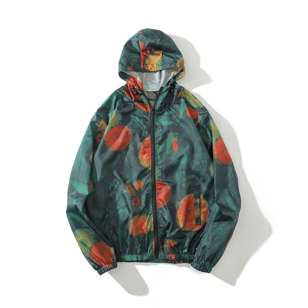 

full printed sun protect jacket with hoodie thin material men's jackets streetwear clothing, Black;brown