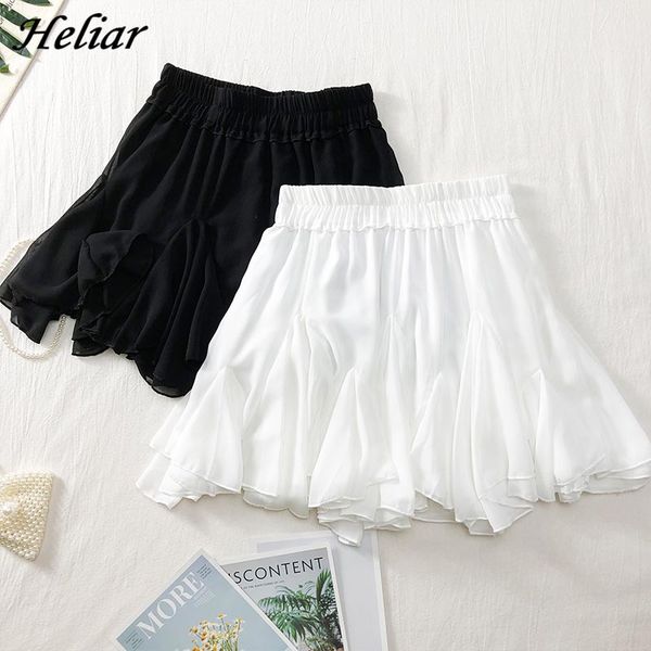 

heliar skirt ruffles a-line mini casual beach skirt south korean solid students high waist 2019 summer women, Black