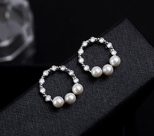 

wholesale- explosion s925 silver needle earrings fashion zircon pearl round earrings exquisite simple earring jewelry