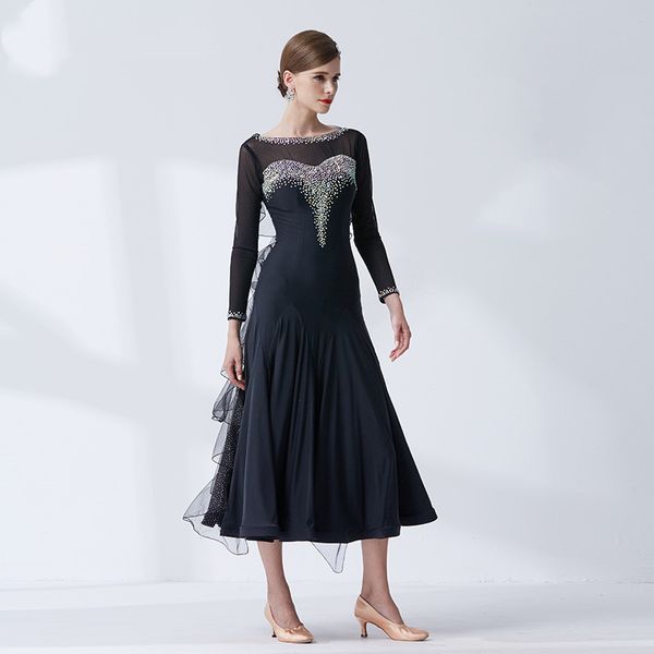 

the new national standard modern dance clothing big pendulum dress practice clothing ballroom dancing waltz-m-19399, Black;red