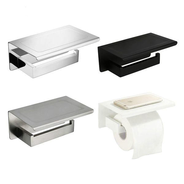 

white &mirror chrome polished & black & brushed stainless steel toilet paper holder place things platform 4 choices