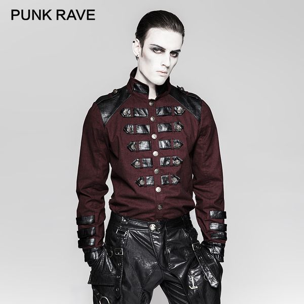 

punk rave men steampunk ilnverted triangle loop uniform shirts fashion gothic men party punk blouse shirt, White;black