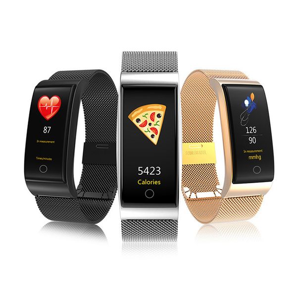 

robotsky f4 metal smart bracelet blood pressure heart rate monitor men women fitness watch pedometer pk mi band 2 3 f4, Slivery;brown