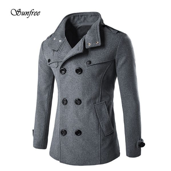 

sun2016 new men autumn winter double row button collar woolen coat sweater brand new dec 1, Black