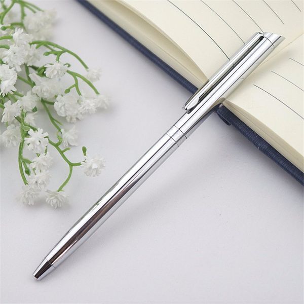 

mini 0.5 mm copper metal ballpoint pen slim light rotating ball point pen slender commercial ink blue black oily pencil gift, Blue;orange