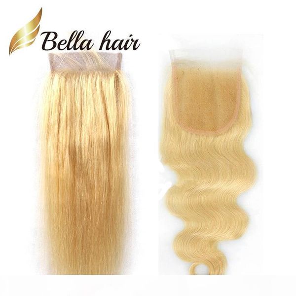 

белла волосы # 613 blonde lace closure с волосами младенца straight бразильское человеческих волос top closure 4 * 4 lace body wave blonde, Black;brown