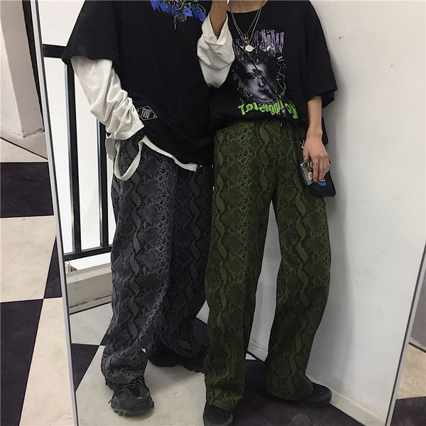 

men's clothing vintage snake's texture men pants harajuku loose sweatpants wide leg pants men streetwear new spring bf, Black