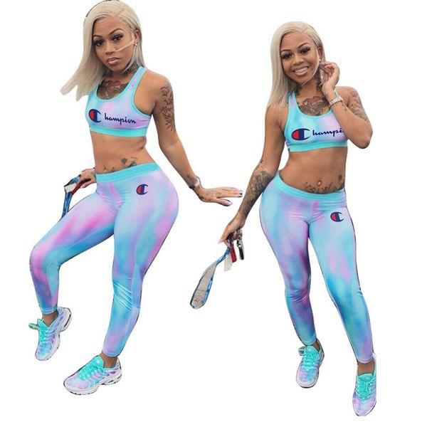 

Градиент Цвет Женщины Чемпионы Письмо Спортивный Костюм Спортивный Бюстгальтер