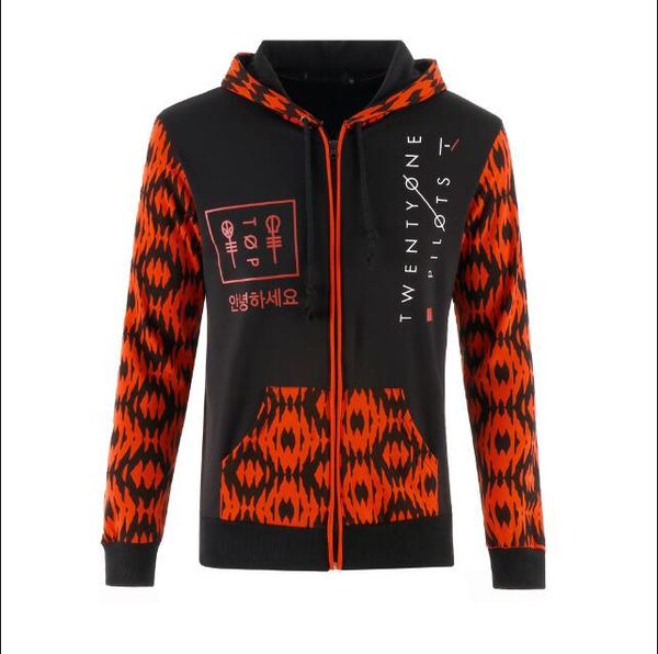 

fashion twenty one pilots sweatshirt men's printing hooded zipper sweatshirt fashion outdoor sport outerwear s-2xl, Black