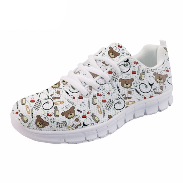 

white cute cartoon bear pattern women casual sneakers nursing comfortable mesh flats shoes for female girls, Black