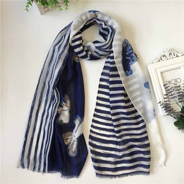 

2019 designer new scarf fashion luxury silk scarf spring new thin small square print shawl four colors available size 190*135cm high quality, Blue;gray