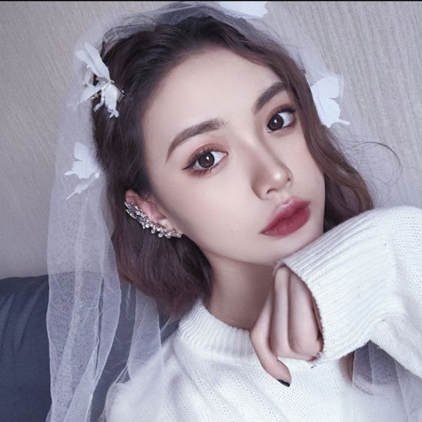 

hz 2019 zircon unilateral rhinestone vintage korea butterfly elegant fairy golden exaggeration stud earrings for women daily, Golden;silver
